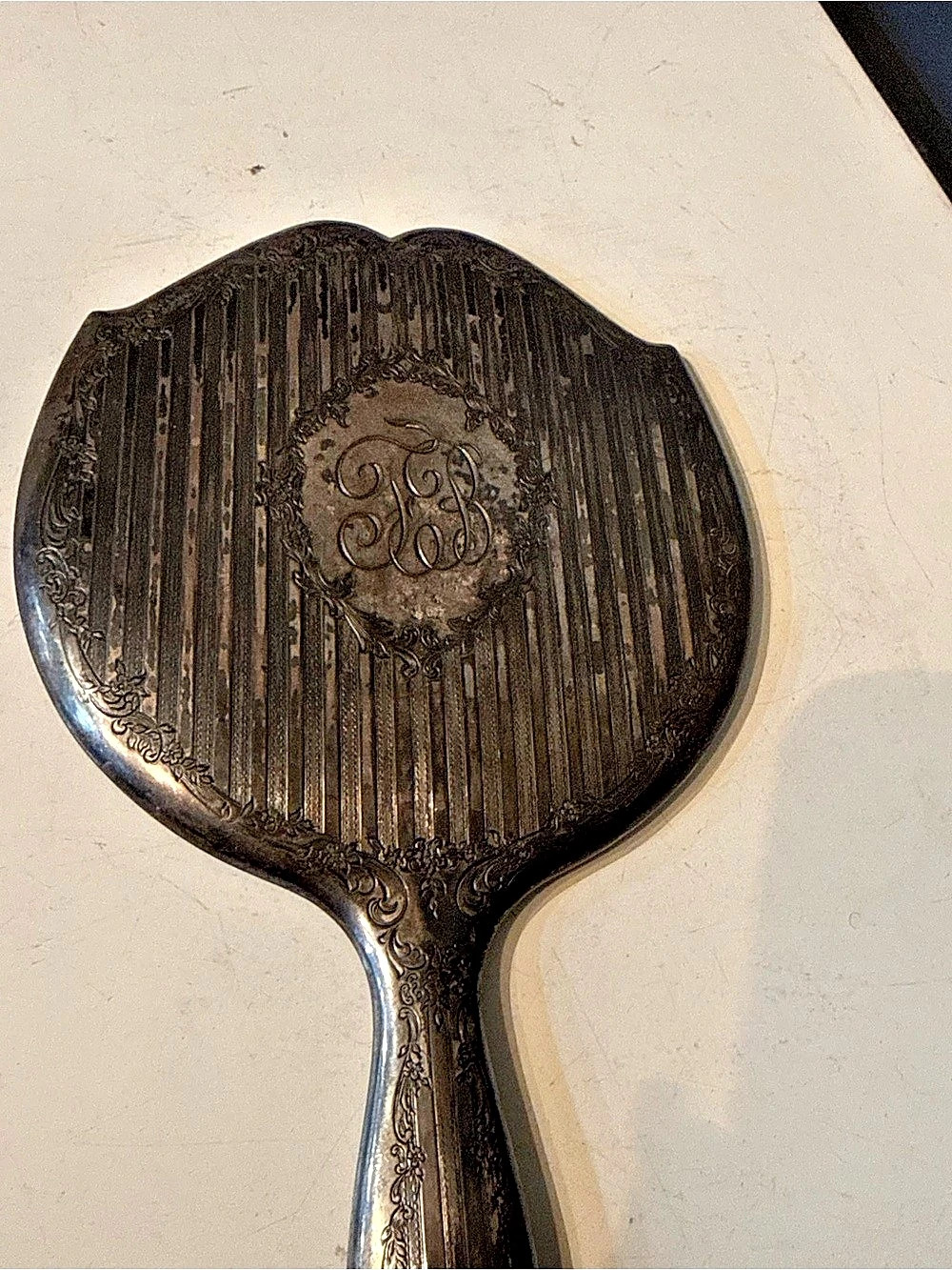 Ornate Hand Mirror Brown & Silver
